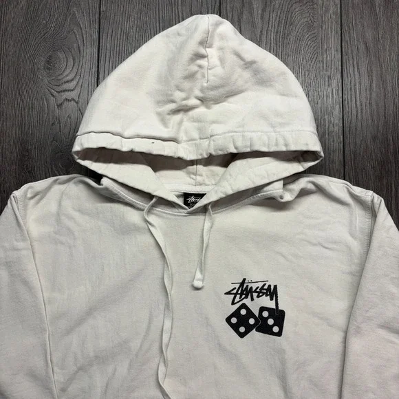 Stussy Dice Logo Pigment Dyed Hoodie White Medium Heavy Cotton Skate - Picture 3 of 9